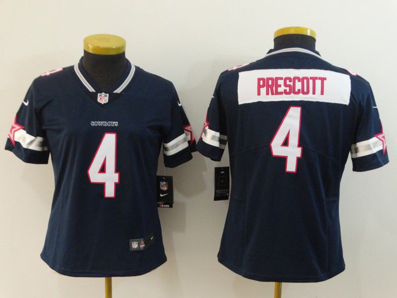 Women Dallas cowboys #4 Prescott Blue Color Rush Limited NFL Jerseys->women nfl jersey->Women Jersey